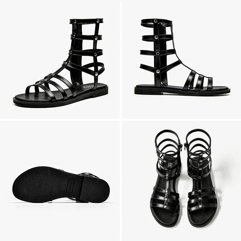 Женские гладиаторские сапоги BeauToday летние из натуральной бычьей кожи на молнии