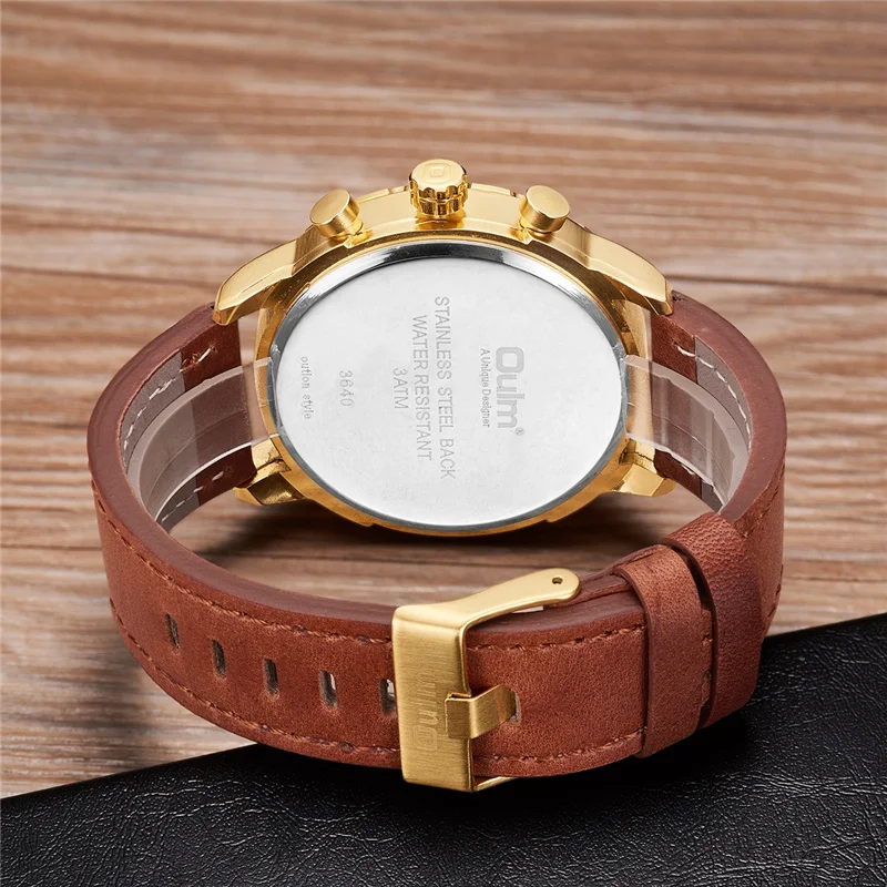 Oulm Мужские часы с коричневым кожаным ремешком Авто Дата кварцевые наручные