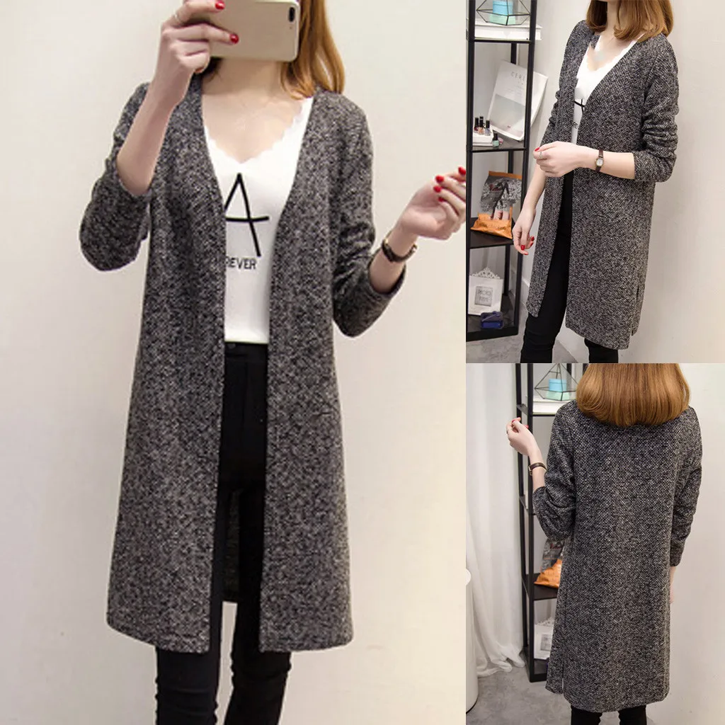 Женское длинное пальто элегантный женский вязаный кардиган оверсайз с длинным