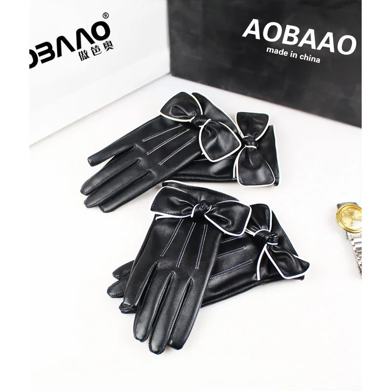 Кожаные перчатки женские зимние мотоциклетные теплые бархатные толстые