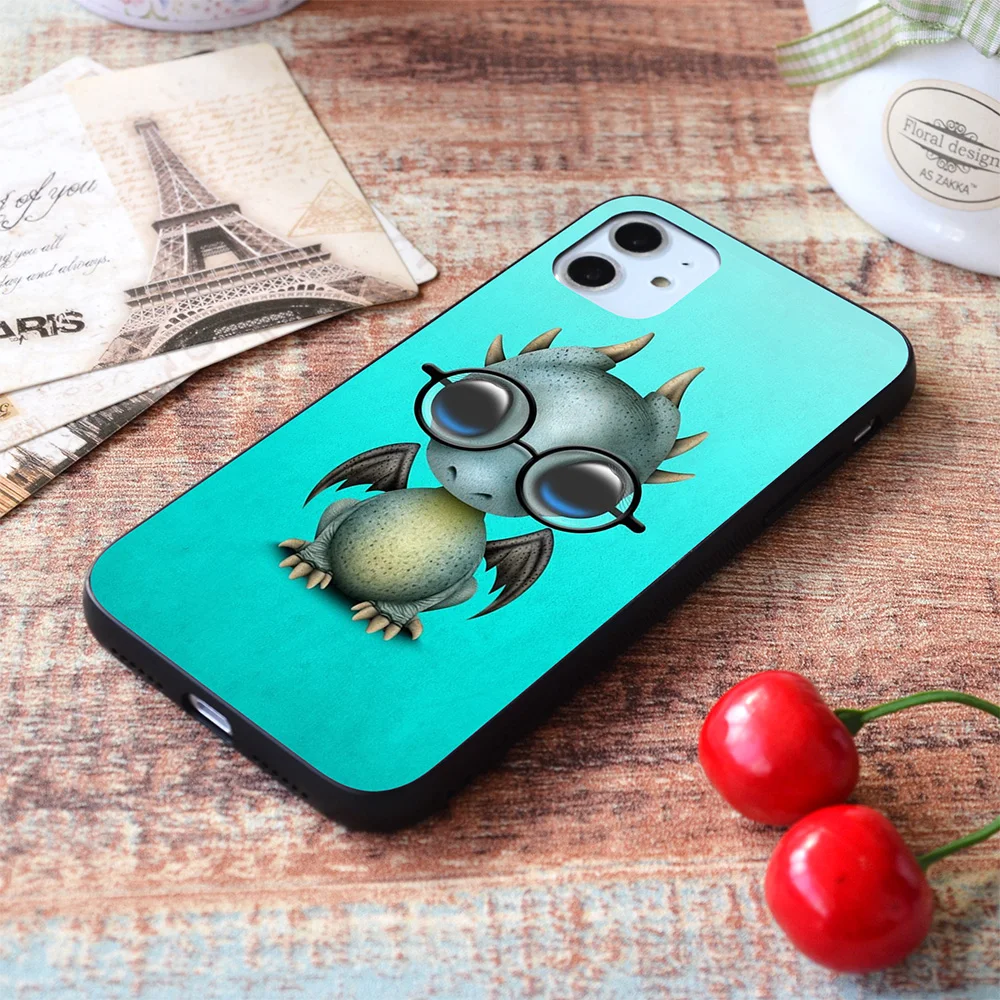 

For iPhone Cute Nerdy Blue Dragon Wearing Glasses soft TPU border Apple iPhone Case