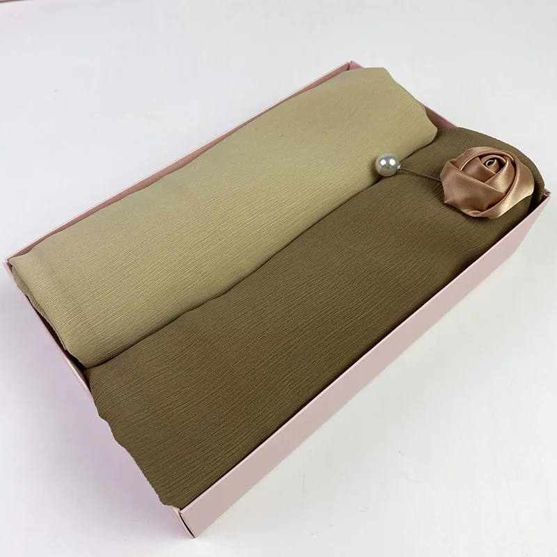 

2pc/box Hijab Bubble Chiffon Scarf Women Solid Color Muslim Shawls Hijabs Headband Islamic Headscarf Turban Echarpe Foulard