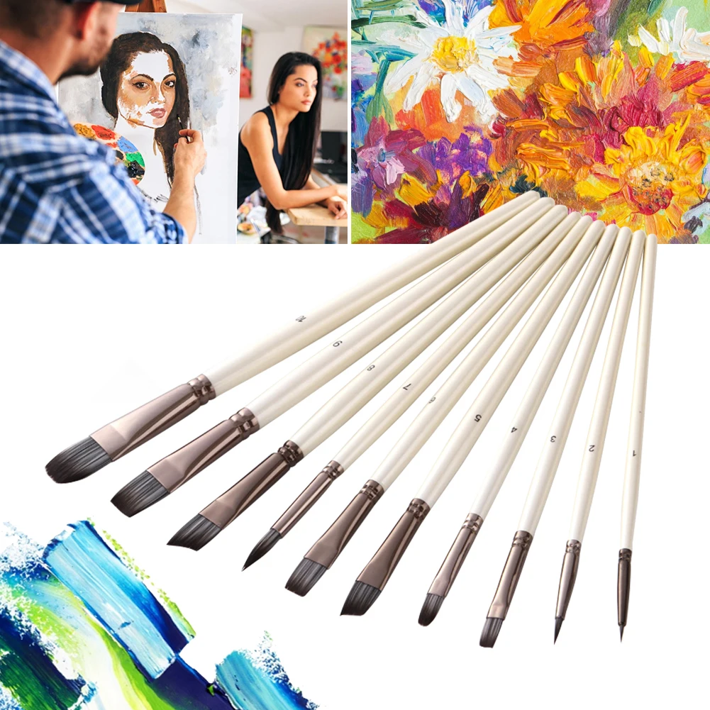 

Набор кистей для рисования с деревянной ручкой из нейлона, 10 шт./компл.