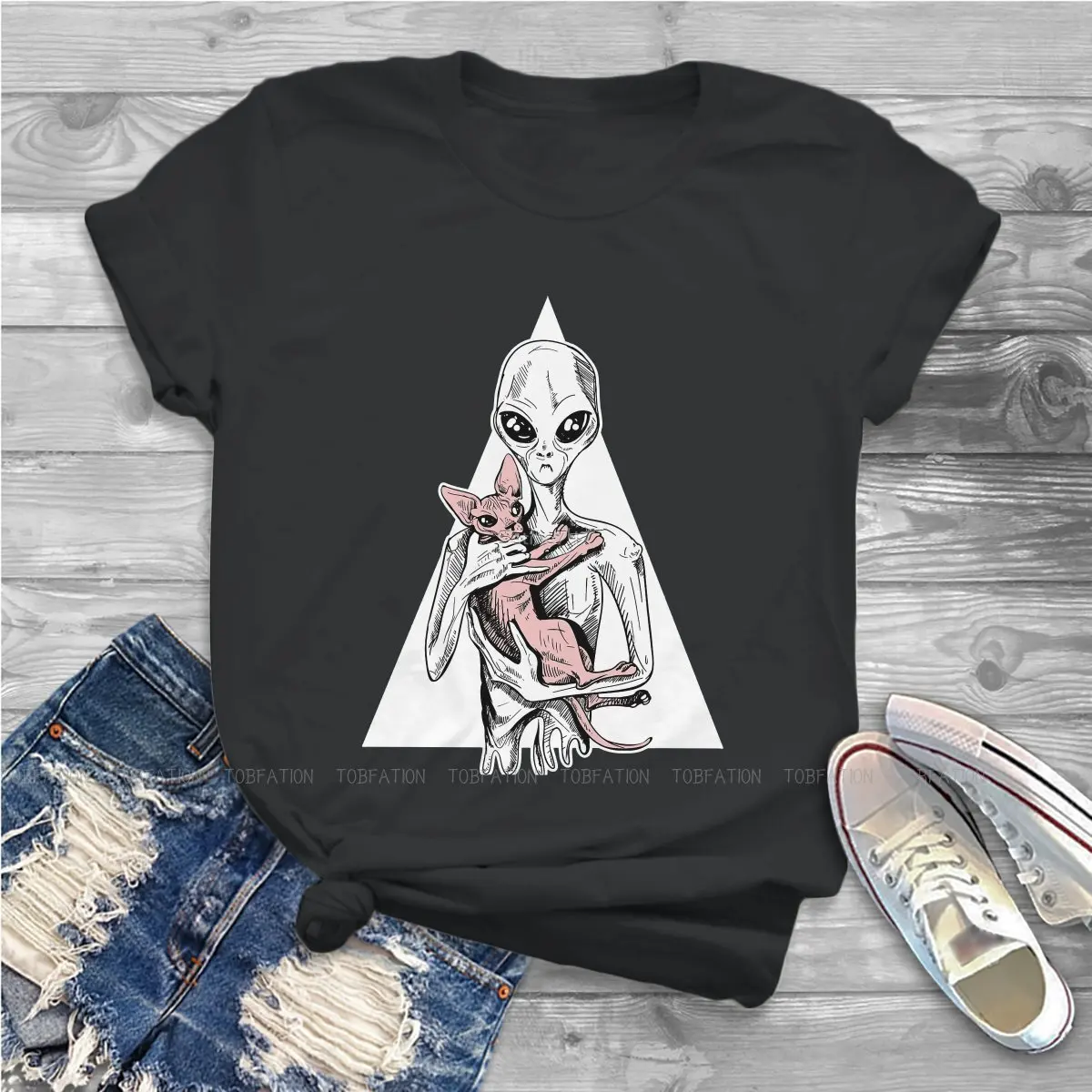 Alien Sweet Girls Women T-Shirt Canadian Sphynx Cat Blusas Harajuku Casual Short Sleeve Vintage Oversized Tops | Женская одежда