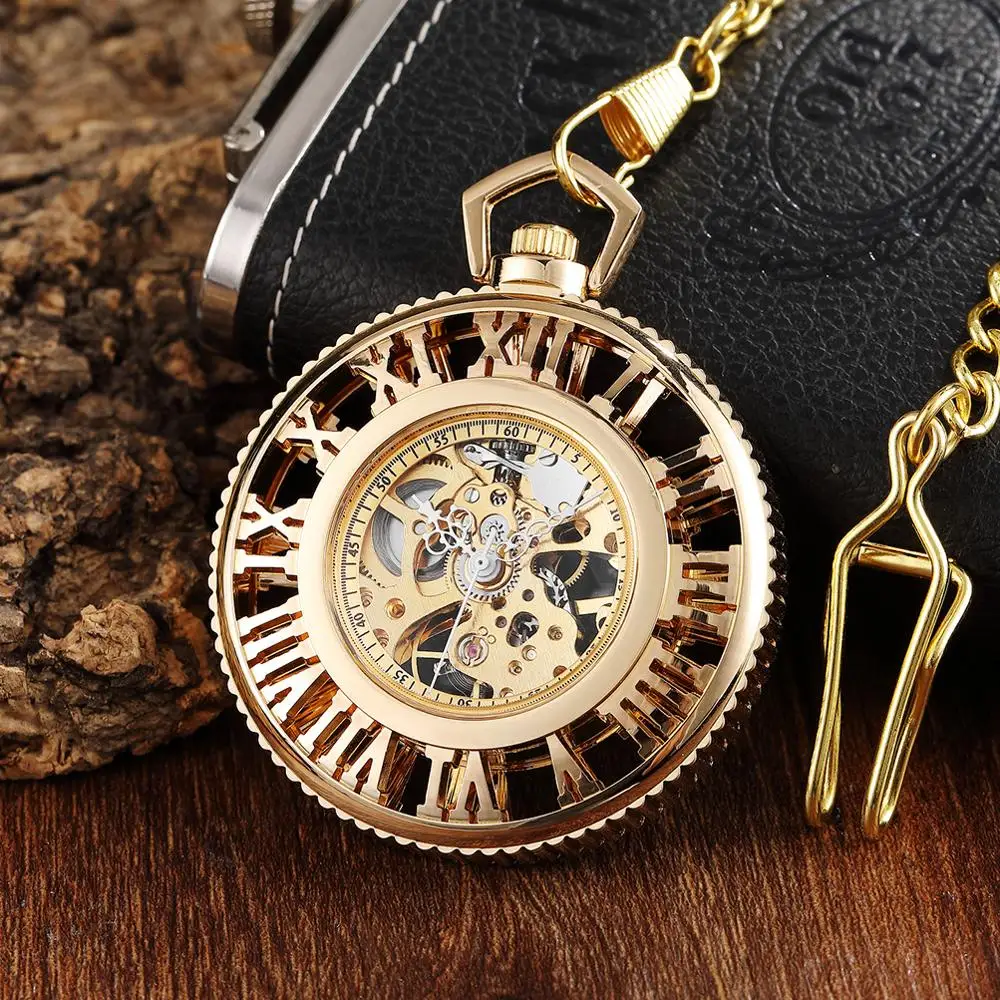 

Ancient Antique Steampunk Mechanical Pocket Watch Necklace Hand Wind Carved Hollow Skeleton Fob Clock Pendant Chain Men Women