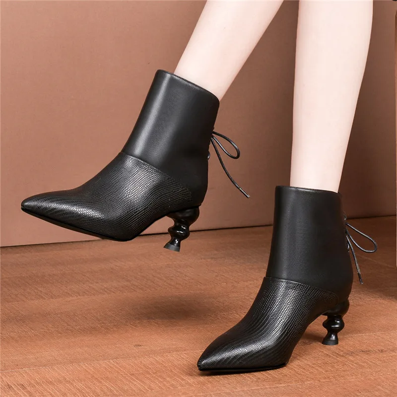 Женские ботильоны на высоком каблуке FEDONAS Брендовые из натуральной кожи с острым