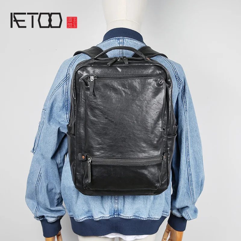 

Рюкзак мужской AETOO, деловой повседневный кожаный рюкзак, большой вместимости