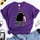 Новые летние 3D женская футболка с изображением черного кота, нож женская футболка в стиле хип-хоп Харадзюку футболка женская модная уличная одежда с коротким рукавом, Топ