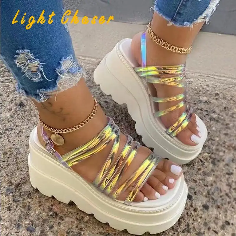 

Fashion 2021 New Pvc Summer Women's Sandals Peep-toe Shoes Woman High-heeled Platfroms Casual Wedges For Women High Heels Shoes