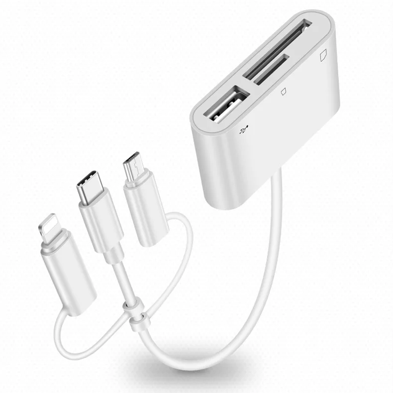 Трехголовой трехв одном для универсального смартфона Apple Android Type-C Tfsd многофункциональное устройство OTG-картридер всё в одном.