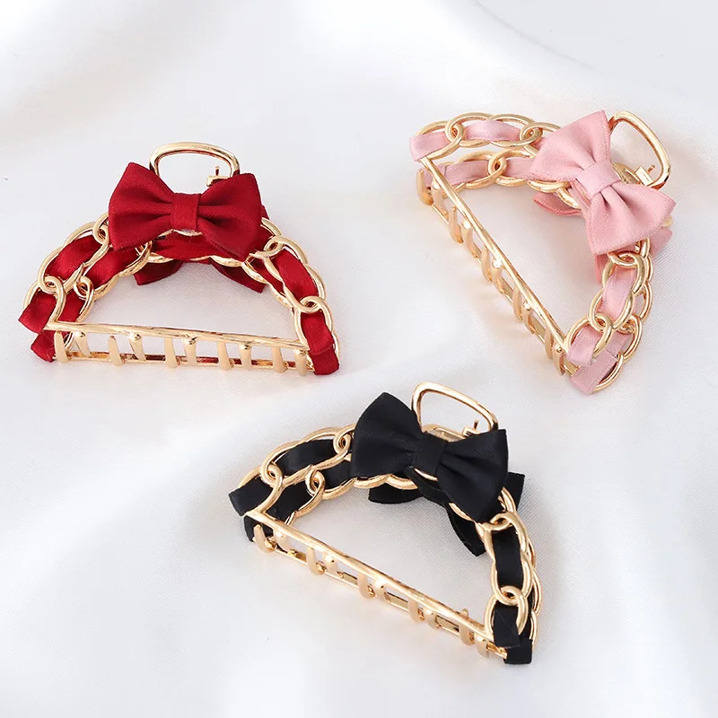 

Cute Geometric Hair Claw Women Bow-knot Metal Chain Hair Clip Girls Hairpins Barrette Crab Hair Accessories Gifts