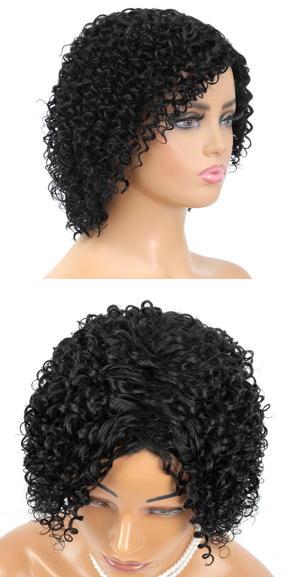 12” Short Hair Afro Kinky Curly Synthetic Wigs With Bangs For Black Women Ombre Blonde Red Glueles Cosplay Wig Perruque Courte