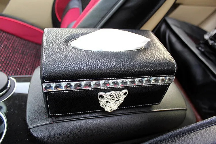 Черная бежевая коробка для салфеток из натуральной кожи автомобиля с головой