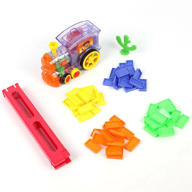 Автоматический домино для укладки кирпича игрушечный поезд автомобиль со звуковым светом лифт пружинный мост катапульта поезд модель набор домино