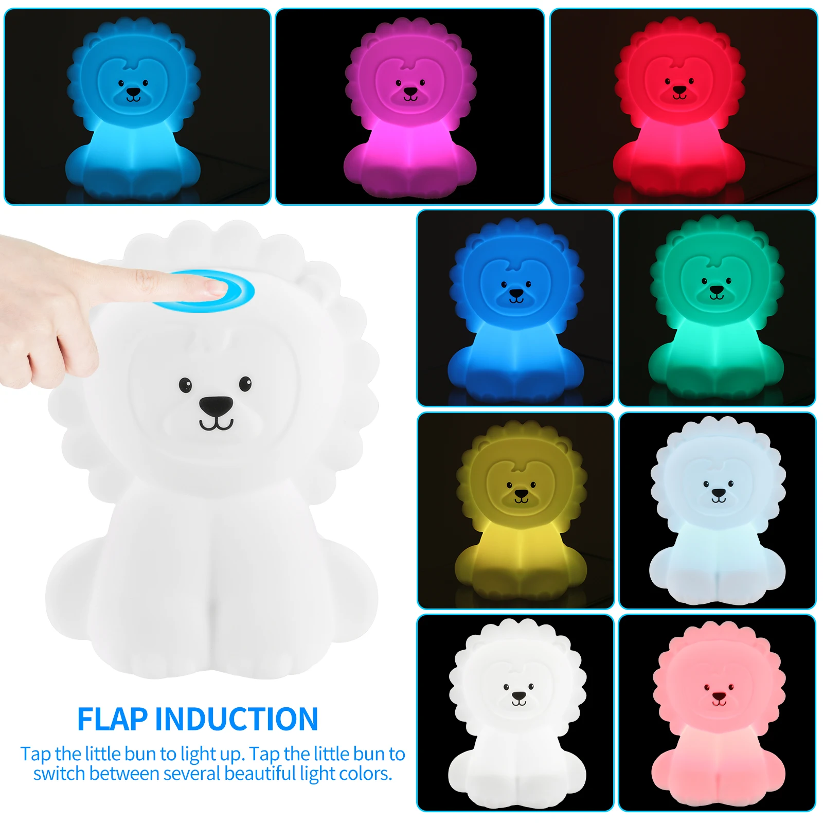 

Cute Cartoon Lion LED Night Light Colorful Silicone Pat Lights USB Rechargeable Night Lamp Home Decor Table Lamp for Kids Room