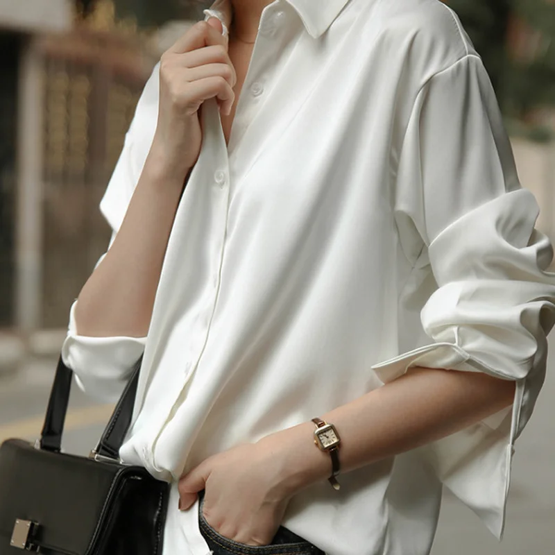 

GOOHOJIO 2020 Loose Temperament Women Shirt Autumn Office Lady Chiffon Blouses Women Casual Oversized Fashionable Shirts Women