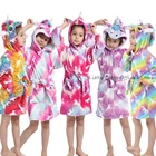 Халат детский осенне-зимний с капюшоном, банный халат с единорогом для мальчиков и девочек, пижама с животными, мультяшное полотенце с длинным рукавом, Халат