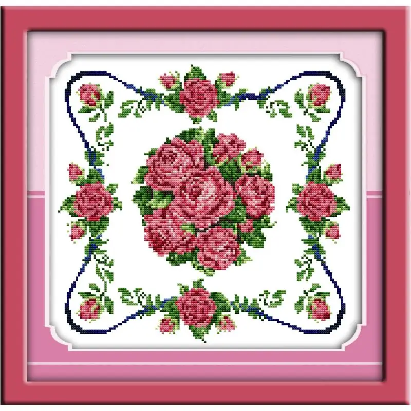 

Joy Sunday Cross Stitch Printed Red Rose Needlework Kits11&14CT Printed Counted Water Soluble Cloth Cross Stitch For Home Decor