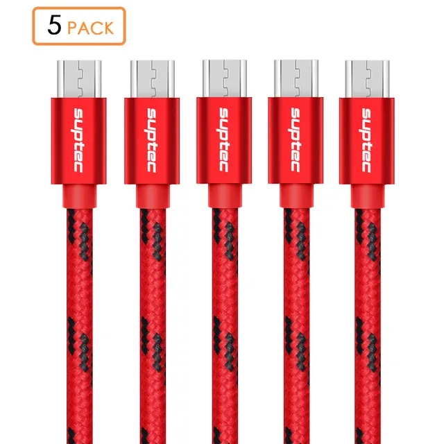 SUPTEC 5 PACK Micro USB Cable Fast Charging Nylon Braide Charger for Samsung Galaxy S7 S6 S5 Xiaomi Redmi Huawei Mobile Phone LG - Цвет: Red