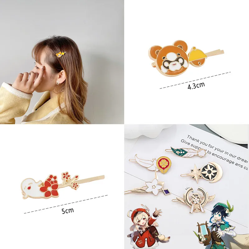 

Genshin Impact Girls Hairpins Sweet Hair Clip Barrettes Headband Kids Hair Metal Yae Miko Keqing Klee Mona Venti Edge Clip