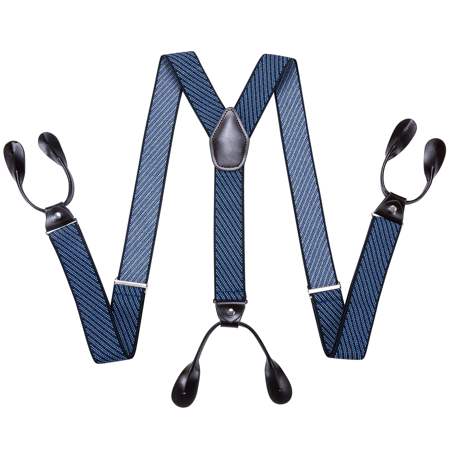 Темно синие мужские подтяжки кожаные с 6 кнопками модные набор регулируемых
