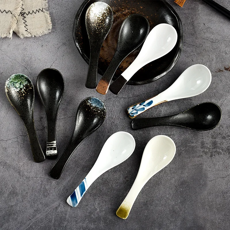

1Pcs Japanese Style Soup Spoon Ceramic Rice Spoon Home Kitchen Tableware Japanese Style Tableware Spoon Cucharas