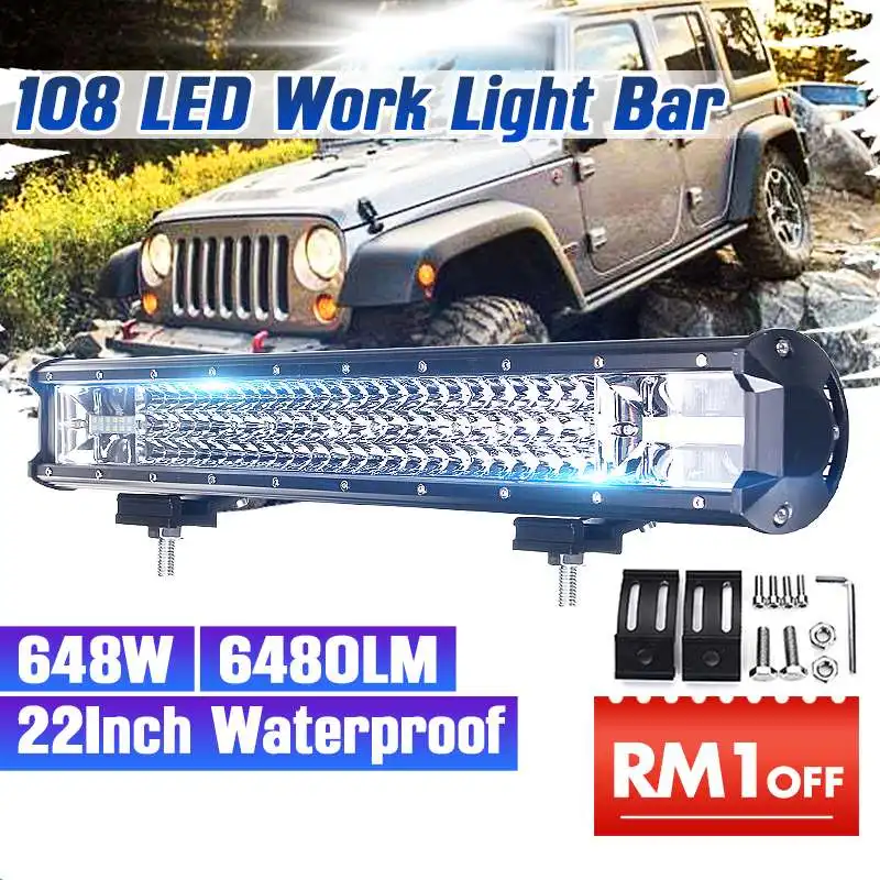 

22 Inch 648W 8D LED Work Light Bar Triple Row Combo Offroad Driving Lamp 6000K Waterproof LED Light Bar For SUV ATV Car Truck