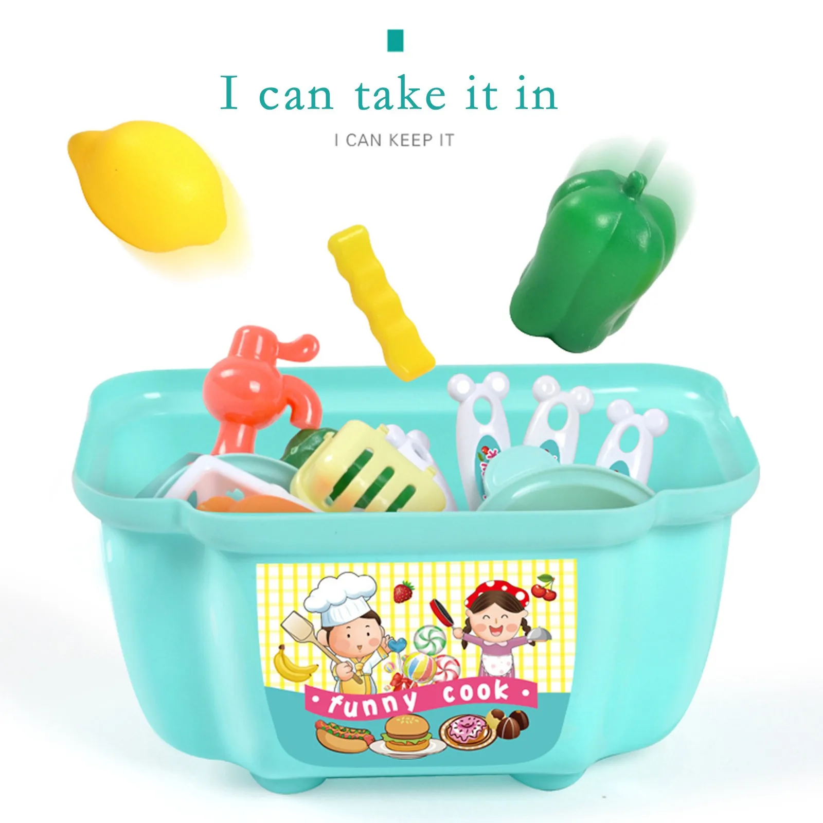 

1 Set 22pc Cartoon small kitchen Children Girl Toy Role Play Mini Simulation Kitchenware Tableware Cookware Toys for girls