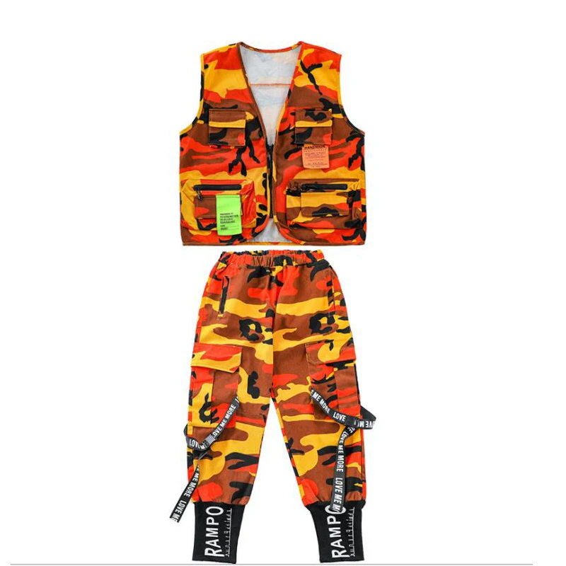 

Kids Camo Sleeveless Jacket pants Hip Hop Clothing Stage Wear for Girls Boys Jazz Dance Costume Clothes Carnival Outfits
