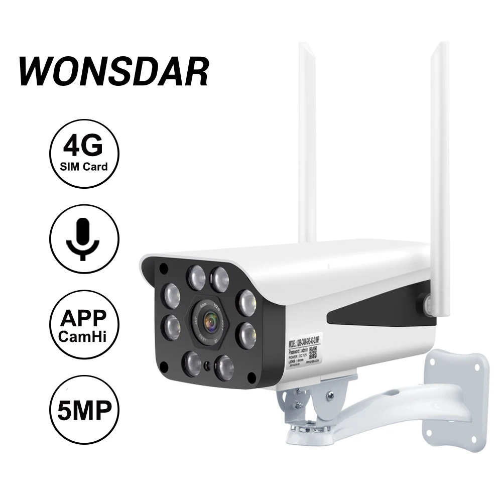 Камера видеонаблюдения Wonsdar 4G 3G поддержка SIM карты 5 МП 1080P HD Wi Fi IP 1080P|Камеры