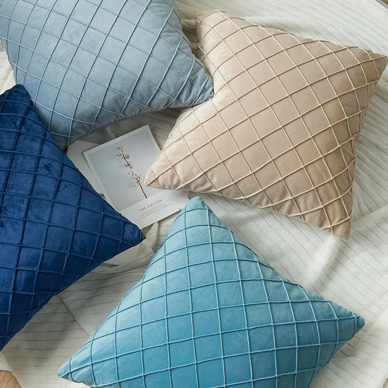 

High Quality Netherlands Velvet Home Use Living Room Pillow Case Soft Solid Color Striped Cushion Cover For Sofa Couch Bed Chair
