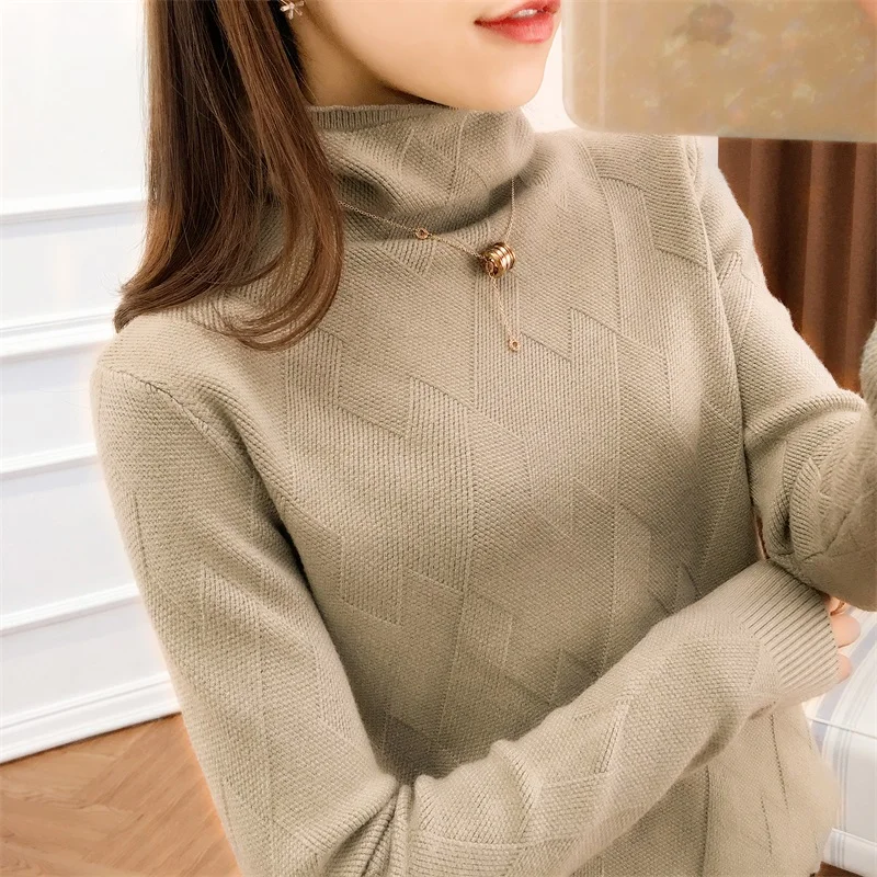 ALKMENE осенний вязаный пуловер в форме мата с высоким воротником, теплый кашемировый свитер с длинным рукавом, тонкий модный короткий свитер для женщин - Цвет: Хаки