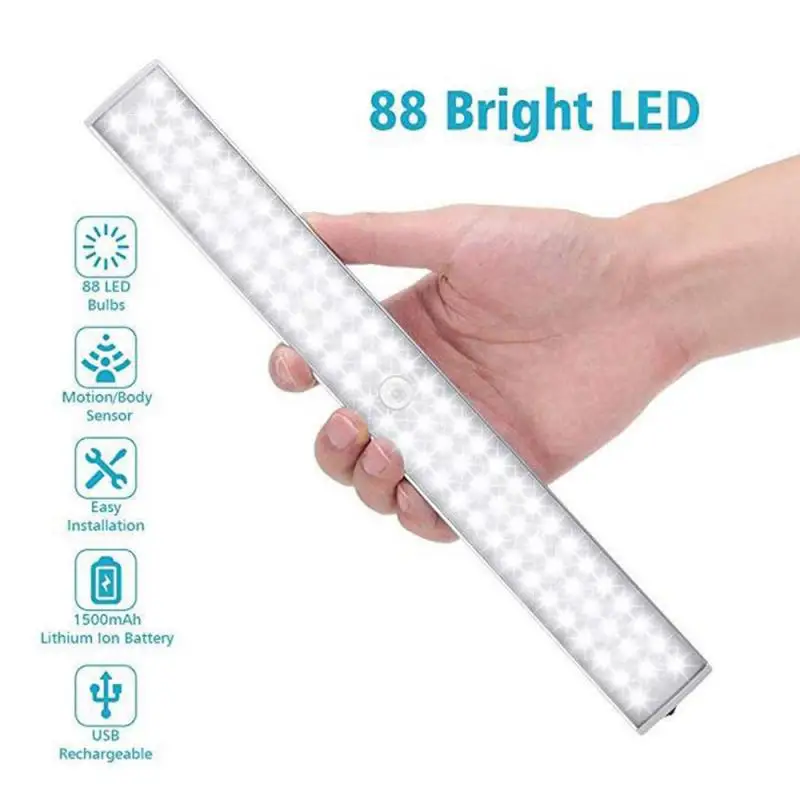 

88 LED PIR LED Light With Motion Sensor Wardrobe Bed LED Lamp Under Cabinet Night Light For Closet Stairs Kitchen Dropshiping