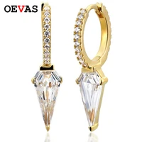 oevas sterling 100 925 silver high carbon diamond 18k gold v shape earring for women wedding birthday stone jewelry dropship