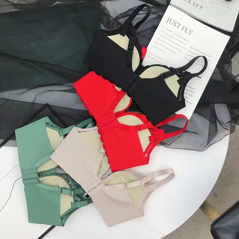 Женское Бесшовное нижнее белье бюстгальтер с кружевным бантиком и трусики чашка