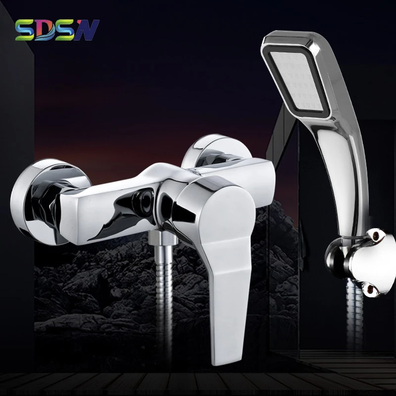 

Простой душевой набор SDSN, полированный хромированный смеситель для душа, смеситель для ванны, латунный смеситель с двумя отверстиями для ванной комнаты и душа