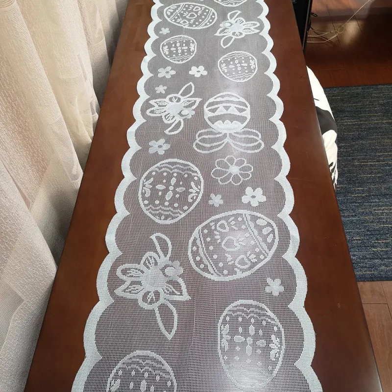 

White Easter Tablecloth New Egg Bunny Flower Carrot White Decorative Table Flag 13x72in Table Flag