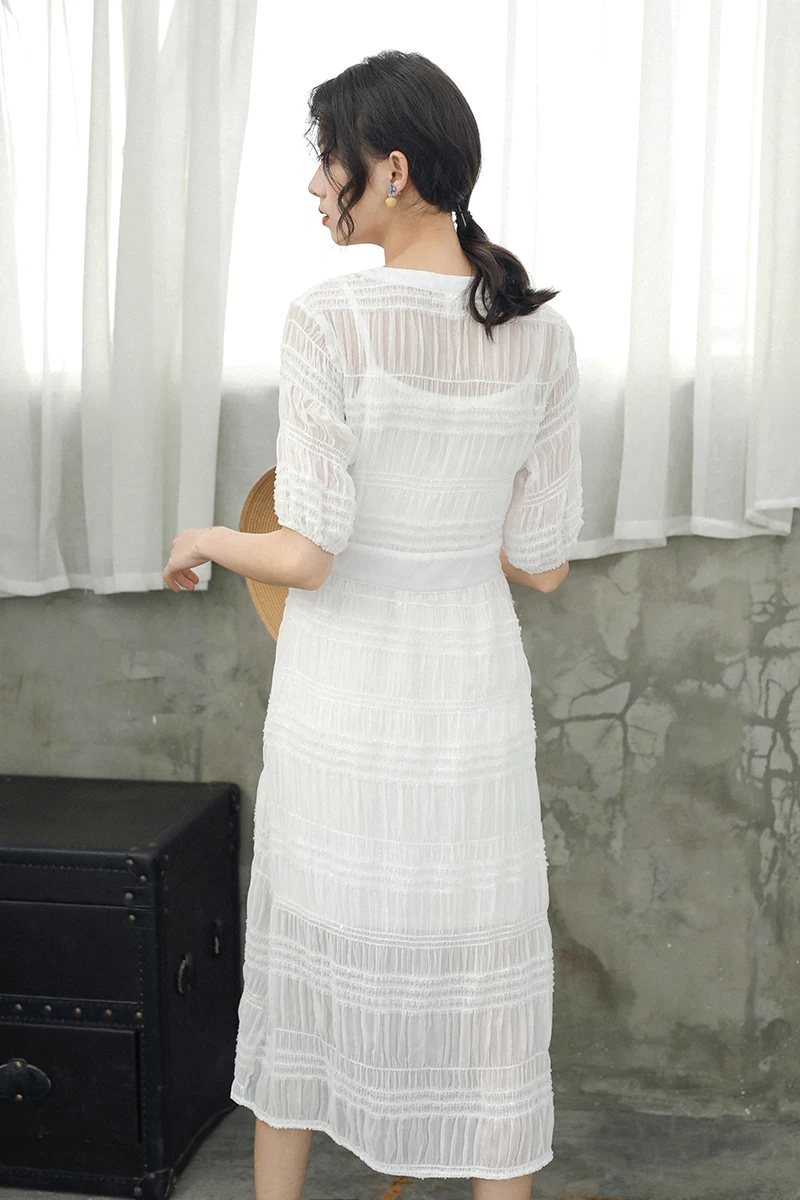 Летнее осеннее белое платье Элегантное шифоновое мягкое облегающее до середины