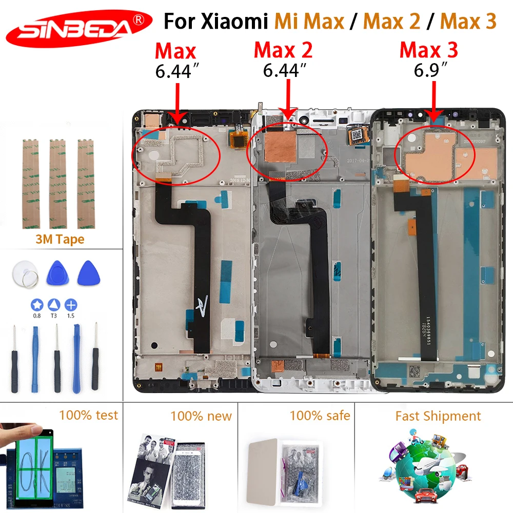 Оригинальный ЖК дисплей для Xiaomi MI Max 2 3 дигитайзер сенсорного экрана с рамкой в