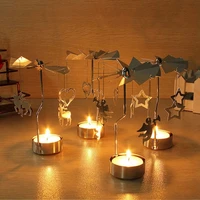 1pcs romantic rotating candlestick christmas elk snowflake metal candle holder xmas decor gift dinner home decoration