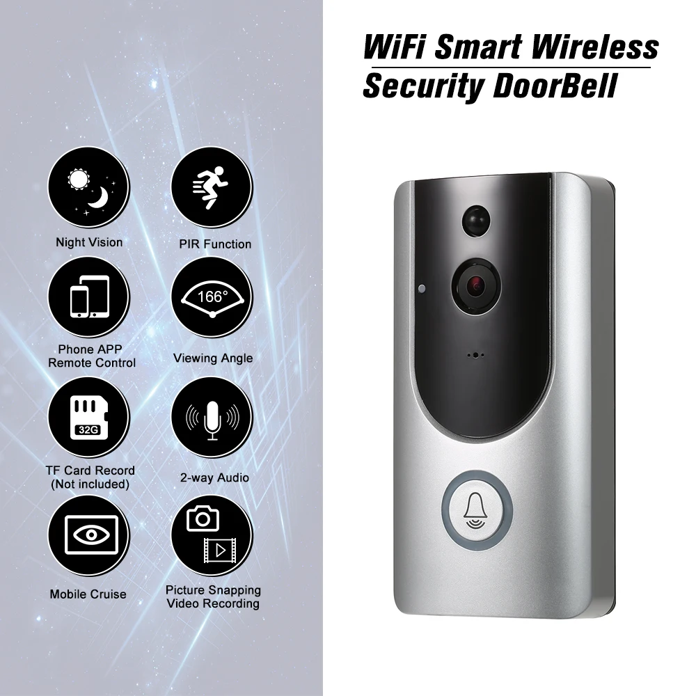 HD 1080P WiFi умный беспроводной дверной звонок Безопасности Смарт-визуальная запись