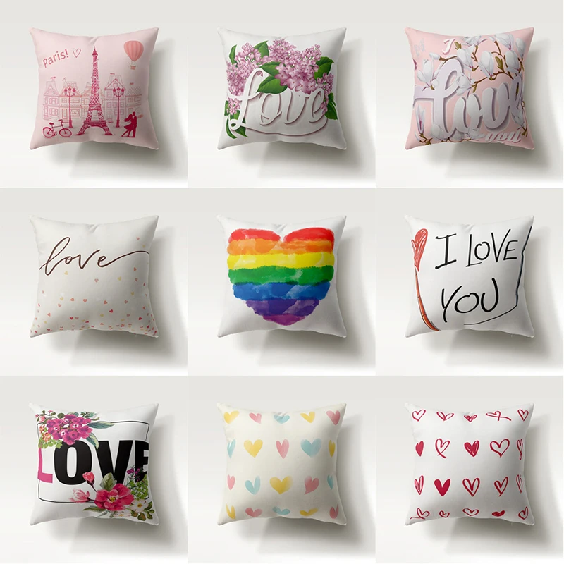 

45*45cm Cushion Cover Wedding Valentine's Day Love Letter Polyester Throw Pillow Cases for Sofa Car Coffee Home Decor Pillowcase