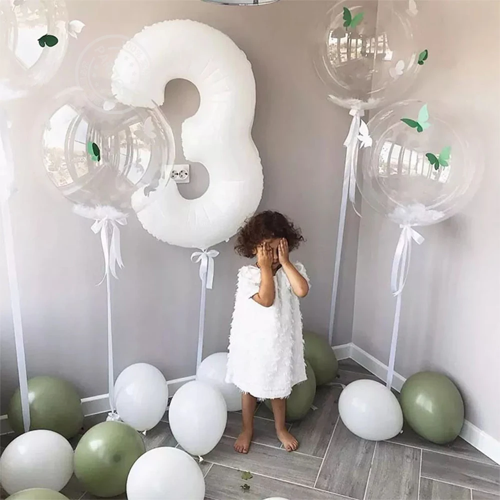 30inch White Number Balloons Inflatable 0 1 2 3 4 5 6 7 8 9 Foil Balloon Children Birthday Party Decoration Baby Shower Supplies |