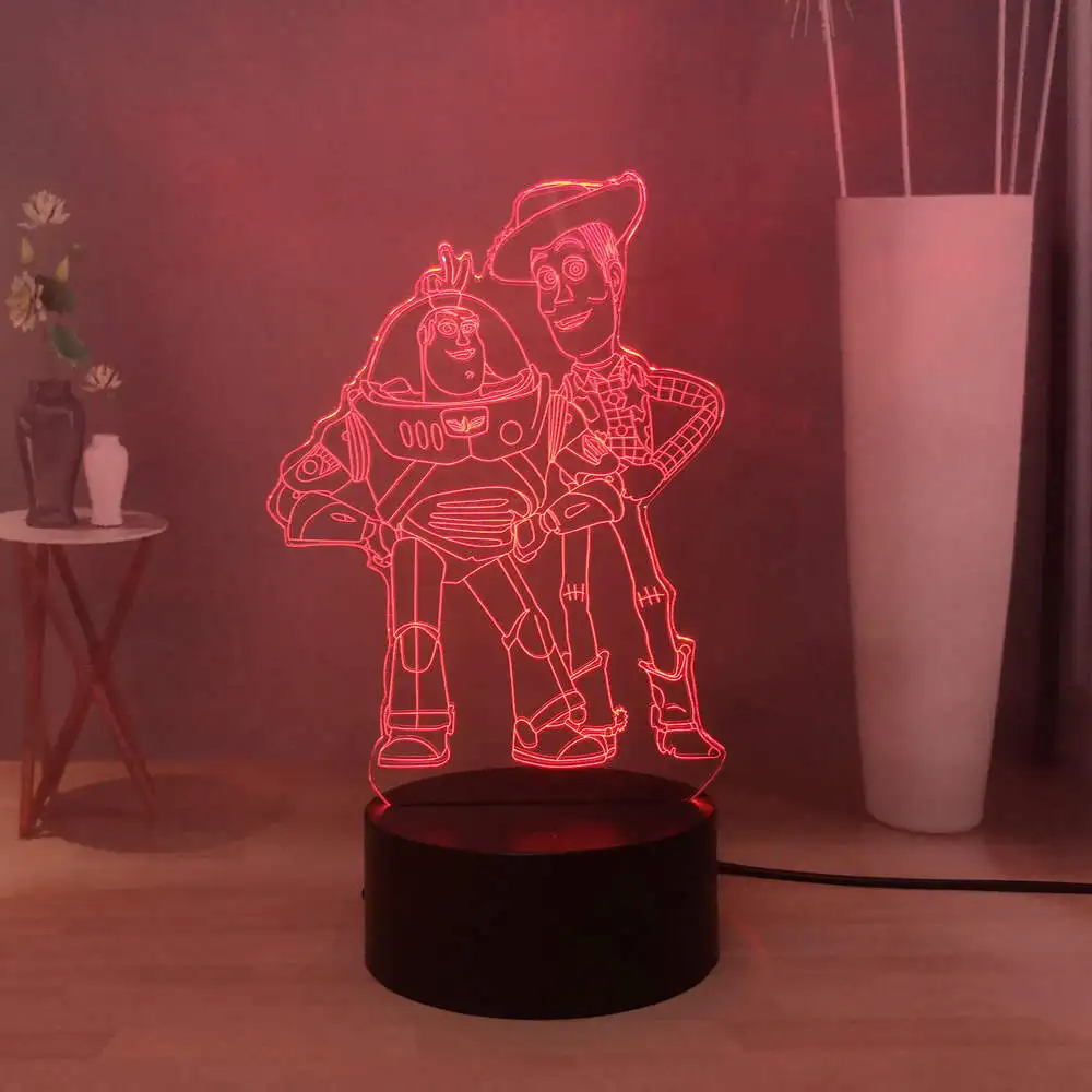 Милый USB 3D прикроватная лампа История игрушек Базз Лайтер древесный RGB