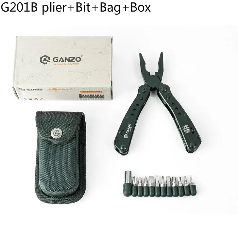 G201B with box Ganzo G202B набор многофункциональных инструментов складные плоскогубцы для рыбалки кемпинга выживания EDC биты Зубчатые Щипцы карманный нож плоскогубцы кусачки для проводов устройство для снятия изоляции с провода - Цвет: G201B with box