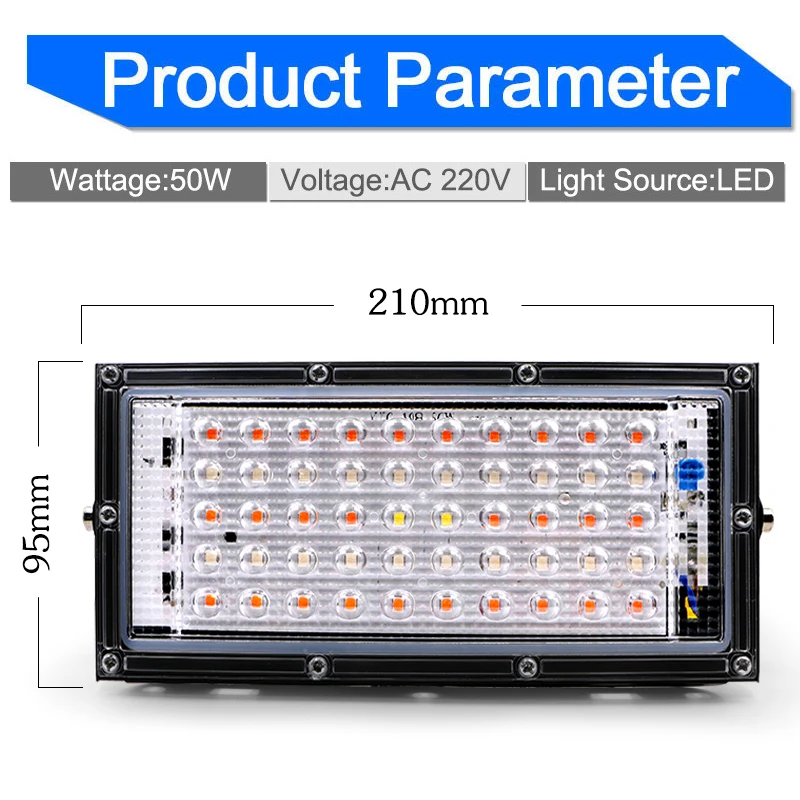 50 Вт Светодиодный светильник для роста растений УФ лампа 220 В прожектор теплица