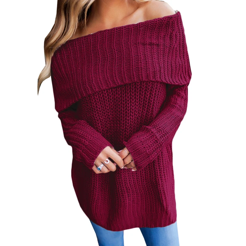 

Casual Solid Bodycon Off Shoulder Sweaters Women Fall Winter Clothes Solid Knitted Female Gray Pullovers Sweater Autumn Winter