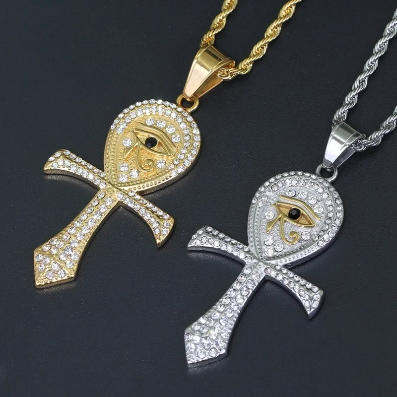 

Stainless Steel Cross Necklace Ancient Egyptian Horus Eye Pendant Hip Hop Jewelry