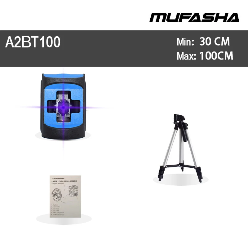 Blue With Tripod MUFASHA Mini 2 Lines Laser Level Red Beam or Green Beam Self-Leveling Laser Level in Box - Цвет: Blue With Tripod