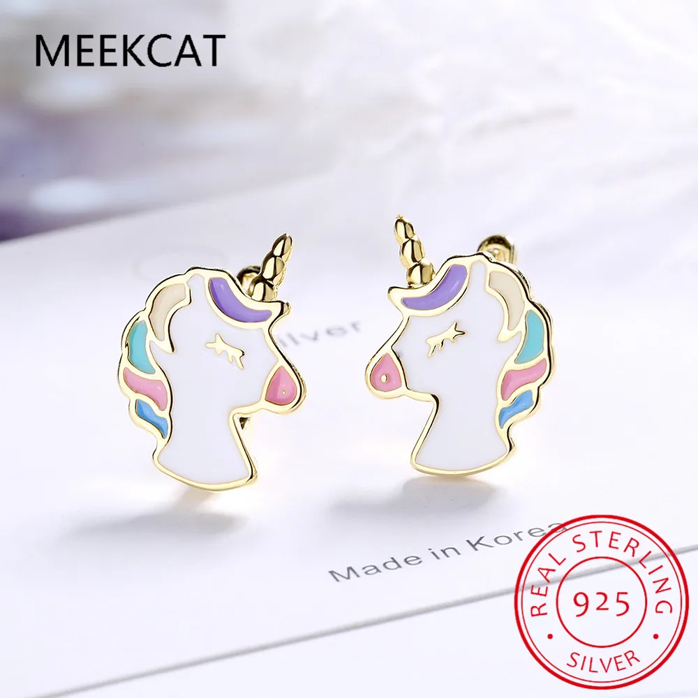 

Сурикат 925 стерлингового серебра Красочные Единорог подвески, серьги со шпилькой, для женщин, для девочек Свадебная вечеринка украшения eh872